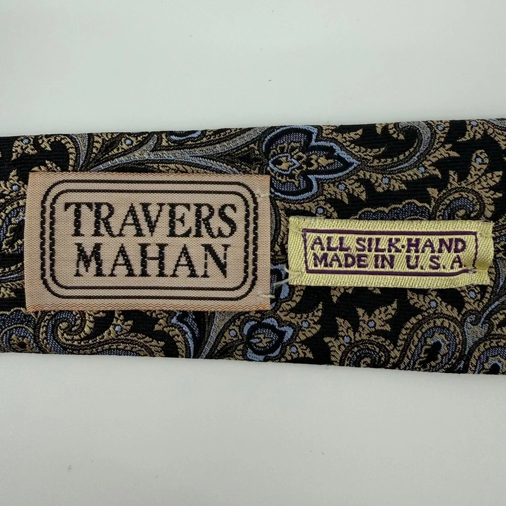 JZ‎ Gallary Collection Black Gold Blue Paisley Neck Tie All Silk Hand Made USA